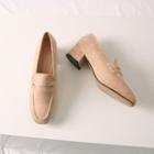 Block-heel Faux-suede Penny Loafers