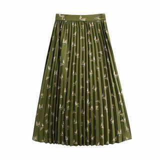 Tiger Print Accordion Pleat Midi A-line Skirt