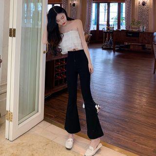 Rhinestone Ruffle Tube Top / Boot-cut Pants