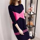 Two-tone Long-sleeve Knit Dress / Undershorts