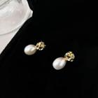 Freshwater Pearl Alloy Dangle Earring Type A - 1 Pair - Gold & White - One Size