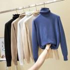 Mock-neck Long-sleeve Plain Sweater