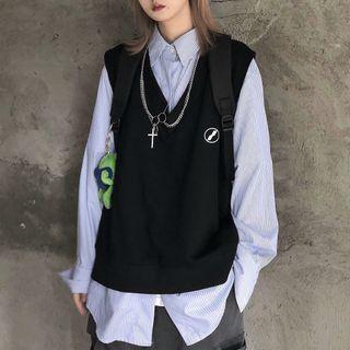 Embroidered Sweater Vest Black - One Size