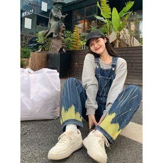 Splash Print Denim Dungaree Pants