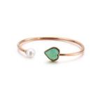 Simple Fashion Plated Rose Gold Green Heart-shaped Cubic Zirconia Imitation Pearl 316l Stainless Steel Bangle Rose Gold - One Size