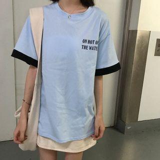 Elbow-sleeve Letter Mini T-shirt Dress