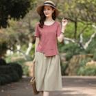 Set: Short-sleeve Asymmetrical Blouse + A-line Skirt