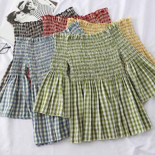 Long-sleeve Gingham Frill Trim Top