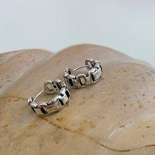 Chain Alloy Hoop Earring Eh0722 - 1 Pair - Silver - One Size