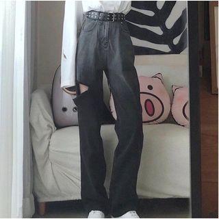 High Waist Straight Leg Gradient Jeans