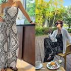 Paisley Crystal-pleat Tube Top & Wide Pants Set