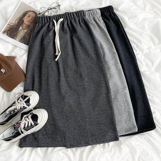 High-waist Drawstring A-line Slit Midi Skirt