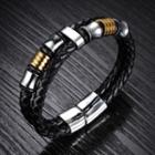 Stainless Steel Faux Leather Layered Bracelet