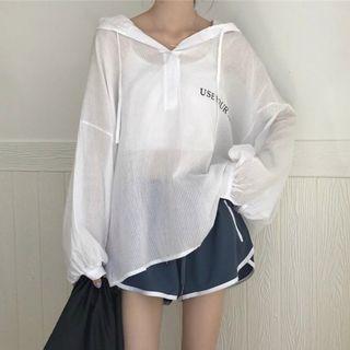 Lettering Hooded Blouse / Piped Sweatshorts