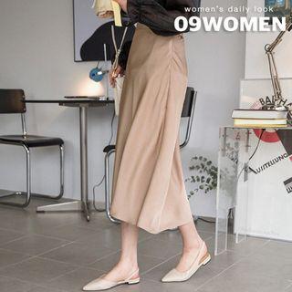 Plus Size Satin Long Flare Skirt