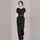 Set: Short-sleeve Crew Neck T-shirt + Wide Leg Pants