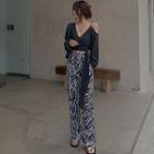 Details Deep V-neck Wrapped Crop Top / Zebra-print Wide-leg Pants