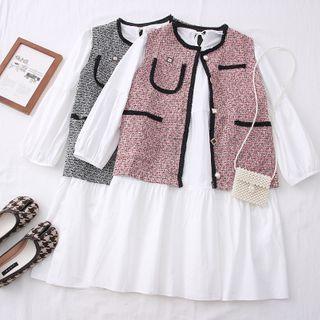 Set: Woolen Vest + Loose-fit Plain Dress