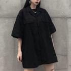 Plain Loose-fit Shirt Black - One Size