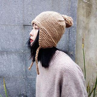 Pom Pom Earflap Knit Hat