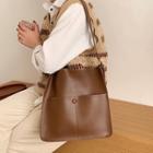 Plain Faux Leather Tote Bag With Pouch