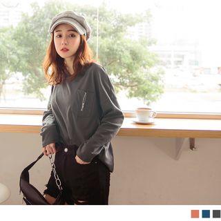 Zipper Pocket Long Sleeve T-shirt