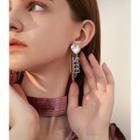 Lettering Rhinestone Fringe Ear Jacket 1 Pair - 925 Silver - Multicolour - One Size