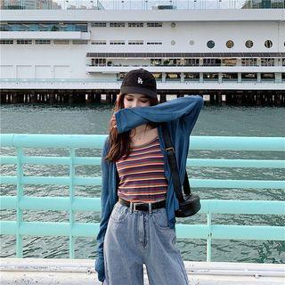 Striped Camisole Top / Light Jacket / Wide Leg Jeans