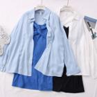 Set: Twisted Sleeveless Mini Dress + Slit-back Plain Shirt