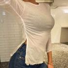 Lettuce-edge Shirred Slim-fit T-shirt
