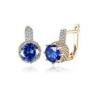 Brilliant And Elegant Plated Champagne Gold Geometric Round Blue Austrian Element Crystal Earrings Champagne - One Size