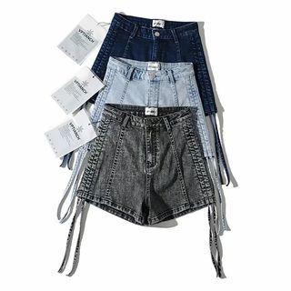 Mid Rise Ribbon Washed Denim Shorts