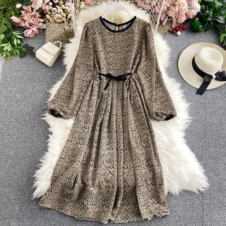 Round-neck Floral Tie-waist Dress