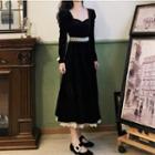 Long-sleeve Square-neck Velvet A-line Dress