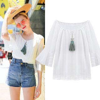 Bell-sleeve Tasseled Top