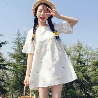 Short-sleeve Embroidered A-line Minidress