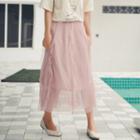 Midi A-line Mesh Skirt Pink - One Size
