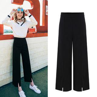 Slit-ftont Wide-leg Pants