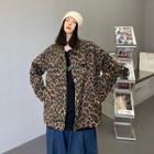 Leopard Print Chain Accent Denim Jacket