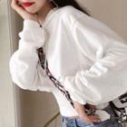 Plain Drawcord Long-sleeve Sweatshirt / Distressed High-waist Jeans