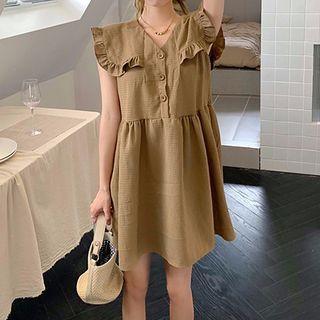 Sleeveless Frill Trim Mini Smock Dress