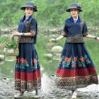 Ethnic Short-sleeve Embroidered Top + Skirt Set
