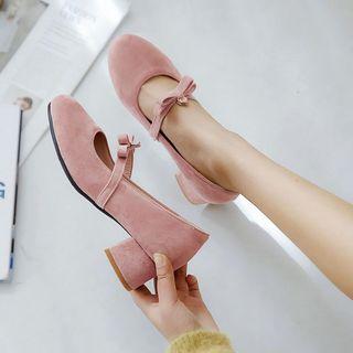 Ribbon Chunky-heel Mary Jane Pumps