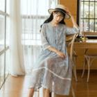 Set: Elbow-sleeve Midi Lace Dress + Slipdress