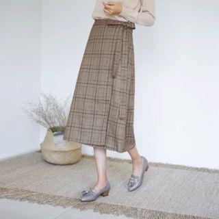 Glen-plaid Long Wrap Skirt