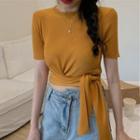 Short-sleeve Side Knot Knit Top