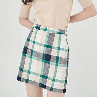 Checked Linen Blend Skirt