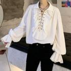 Lace-up Ruffled Flared-cuff Shirt