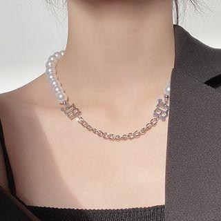 Faux Pearl Alloy Choker White - One Size