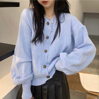 Puff-sleeve Cardigan Light Blue - One Size